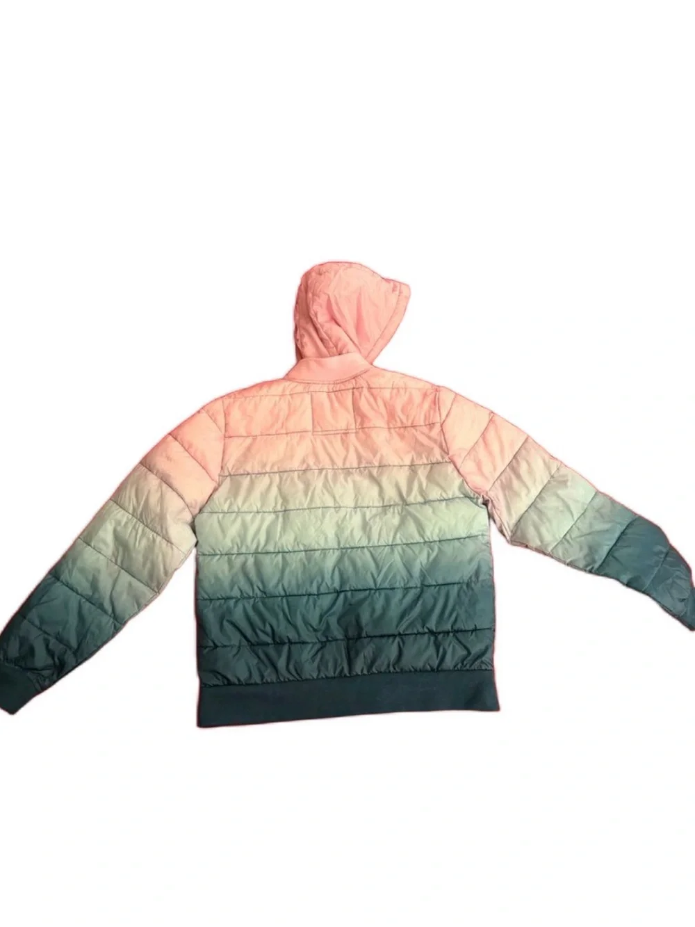 Justice Girls Ombre Hooded Lightweight Puffer Jacket Pink Green Teal